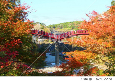 紅葉と養老渓谷の観音橋 紅葉と養老渓谷の観音橋 82412278