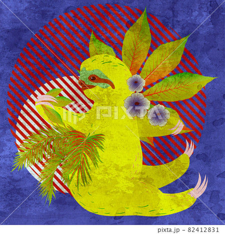 Yoga sloth with tropic plants grunge Yoga sloth with tropic plants grunge 82412831