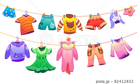Kids fashion garment on clothes line Kids fashion garment on clothes line 82412832
