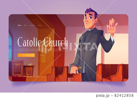 Catholic church banner with pastor in cathedral 82412858