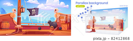 Parallax game background pirate ship deck onboard 82412868