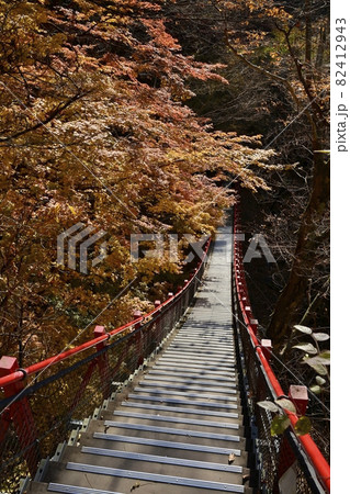 紅葉の木々と小中大滝への遊歩道にある袈裟かけ橋 紅葉の木々と小中大滝への遊歩道にある袈裟かけ橋 82412943