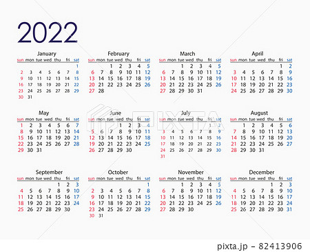 2022 year, calendar. Vector illustration. Weeks start on Sunday. 2022 year, calendar. Vector illustration. Weeks start on Sunday. 82413906