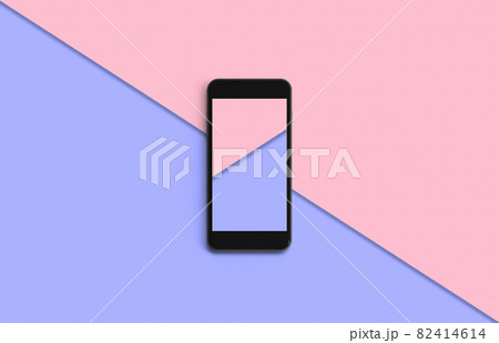 Phone with colorful screen on top view, background in pastel colors. 82414614