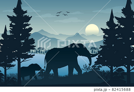 Silhouette forest landscape background 82415688
