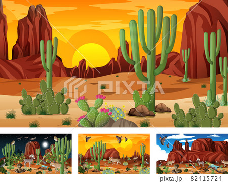 Different desert forest landscape scenes with animals and plants 82415724