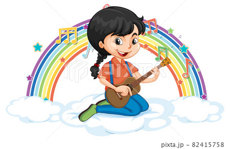 Girl playing guitar on the cloud with rainbow 82415758
