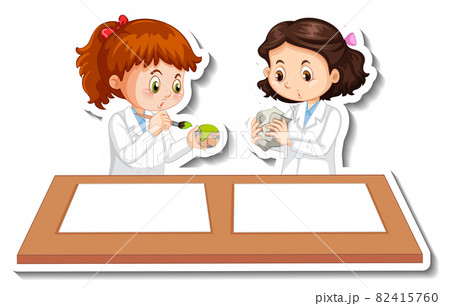 Scientist girls cartoon characters with science experiment object Scientist girls cartoon characters with science experiment object 82415760