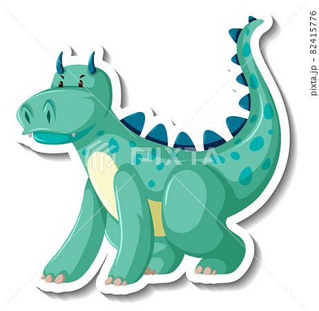 Cute green dragon cartoon character sticker Cute green dragon cartoon character sticker 82415776