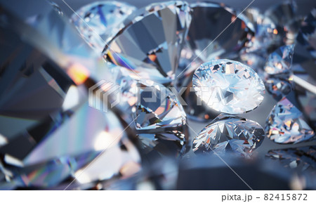 Beautiful 3D Rendered Shiny Diamond in Brilliant Cut on Black Background , Crystal Background 82415872