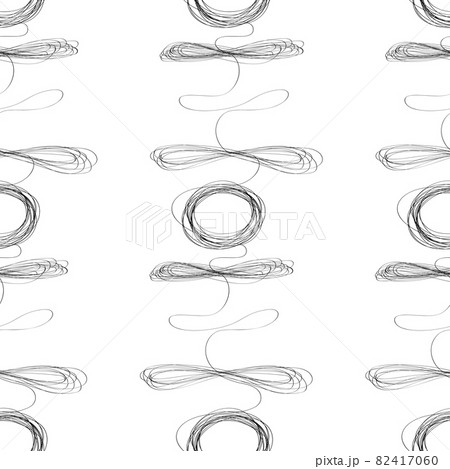Curls hand drawn seamless pattern. Irregular swirls and scrolls, curved one line doodle drawing. Ink pen freehand shapes line art. Monocolor vector texture. Creative wrapping paper, wallpaper design 82417060