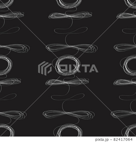 Curls hand drawn seamless pattern. Irregular swirls and scrolls, curved one line doodle drawing. Ink pen freehand shapes line art. Monocolor vector texture. Creative wrapping paper, wallpaper design 82417064
