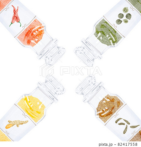 カレースパイス4種類の手書き水彩風イラストのイラスト素材