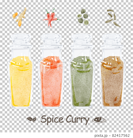カレースパイス4種類の手書き水彩風イラスト カレースパイス4種類の手書き水彩風イラスト 82417562