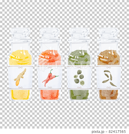 カレースパイス4種類の手書き水彩風イラスト 82417565