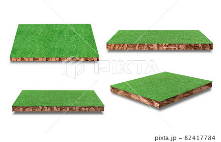 Collection of Soil cubic cross section with green grass field isolated on white 82417784
