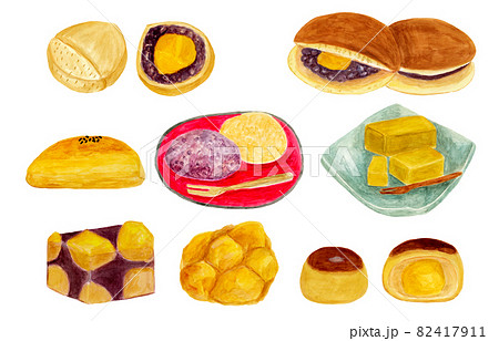 秋の和菓子の水彩イラスト 82417911