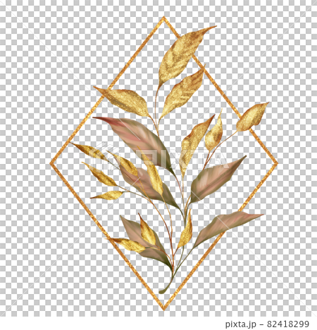 Floral illustration with gold frame and autumn leaves 82418299