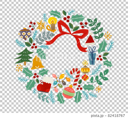 クリスマスリースの可愛い手描き風ベクターイラスト クリスマスリースの可愛い手描き風ベクターイラスト 82418767