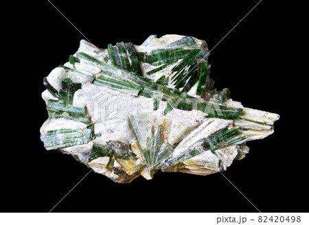 Actinolite in talc gemstone on a black background 82420498