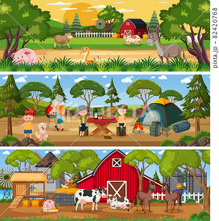 Different nature landscape at daytime scene with cartoon character 82420768