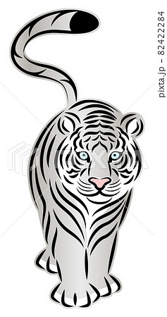 悠々と歩くホワイトタイガー 白虎 切り絵風のシンプルなイラスト ベクターのイラスト素材