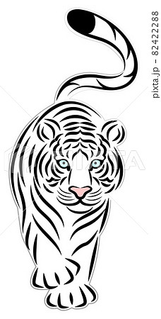 悠々と歩くホワイトタイガー 白虎 切り絵風のシンプルなイラスト ベクターのイラスト素材 4222