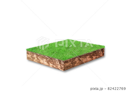 3D render. Soil cubical cross section with green grass isolated on white background 82422769
