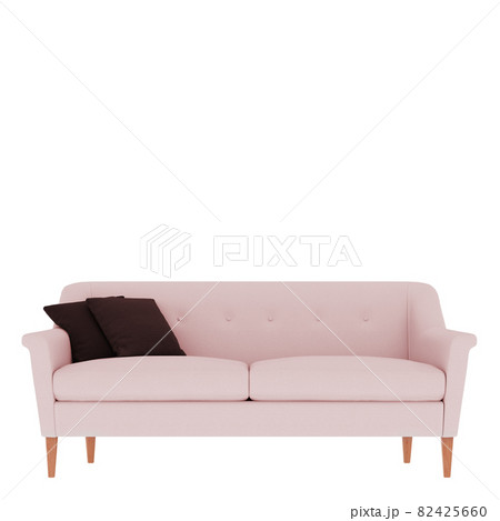 White sofa with two colored pillows front view on an isolated background. 3d rendering 82425660