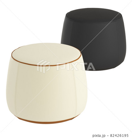 Two round leather pouf on a white background. 3d rendering 82426195