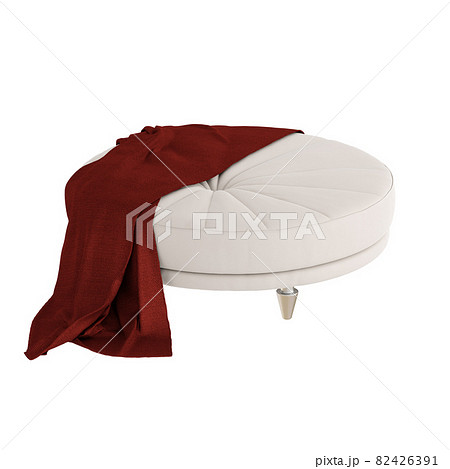 Round cloth pouf witch red plaid on a white background. 3d rendering Round cloth pouf witch red plaid on a white background. 3d rendering 82426391