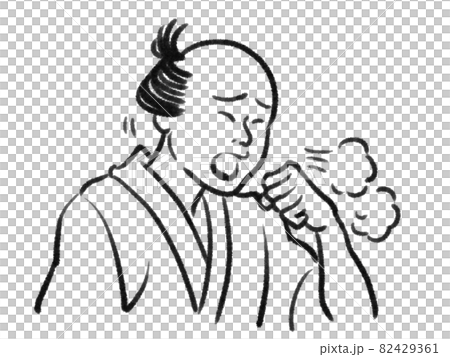 日本画タッチの咳をする人物イラスト 82429361
