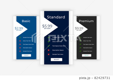 modern plans and pricing business table template 82429731