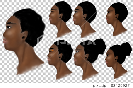黒人女性 横顔のイラストセットのイラスト素材