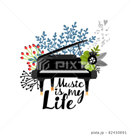 Poster with black piano and cute flowers 82430691