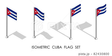 isometric flag of Cuba in static position and in motion on flagpole. 3d vector