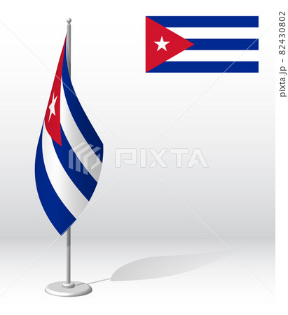 Cuba flag on flagpole for registration of solemn event, meeting foreign guests. National independence day of Cuba. Realistic 3D vector on white