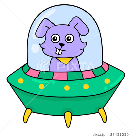 alien bunny is flying on a spaceship, doodle icon image kawaii 82431039