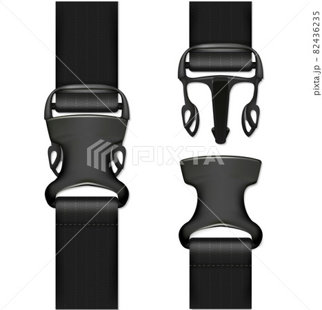 Realistic Detailed 3d Black Quick Release Buckle Set Opened and Closed View. Vector illustration of Car Safety Belt 82436235