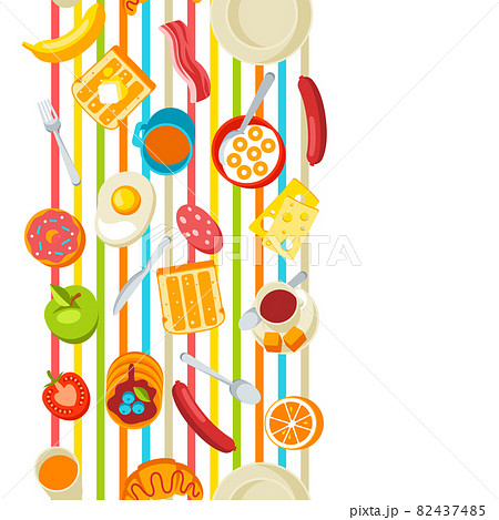 Healthy breakfast seamless pattern. Various food and drinks. Illustration for cafes, restaurants and hotels. 82437485