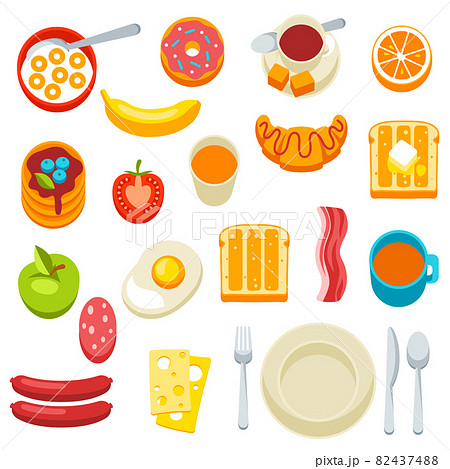 Healthy breakfast icons set. Various food and drinks. Illustration for cafes, restaurants and hotels. Healthy breakfast icons set. Various food and drinks. Illustration for cafes, restaurants and hotels. 82437488