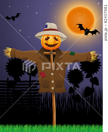 garden scarecrow with a pumpkin head vector illustration garden scarecrow with a pumpkin head vector illustration 82437981