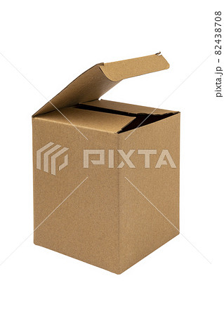 Brown cardboard packaging box with open lid Brown cardboard packaging box with open lid 82438708