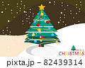 cartoon and flat art design with christmas tree decorate by ornament and snow fall background 82439314