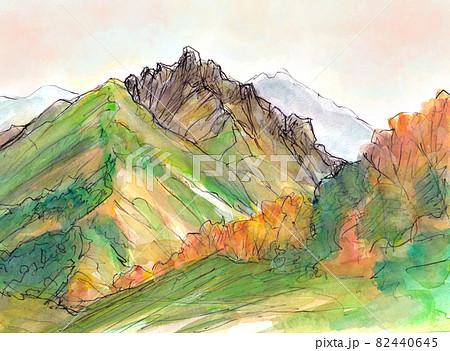 早朝 東雲の空 金峰山 紅葉 10月登山のイラスト素材