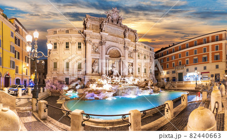 Trevi Fountain at sunset, Rome, no people 82440663