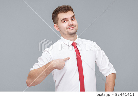 man pointing himself and looking at camera with proud face and confidence 82441411