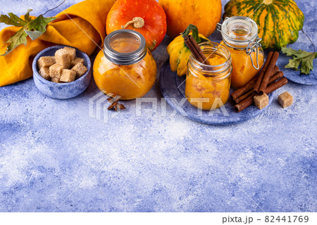 Sweet homemade pumpkin jam in jar 82441769