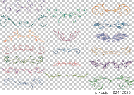 水彩風手描きのシックなカラーのツタ模様セット　ベクター素材 82442026