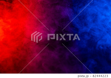 Fog in red blue neon light on black background. 82444223